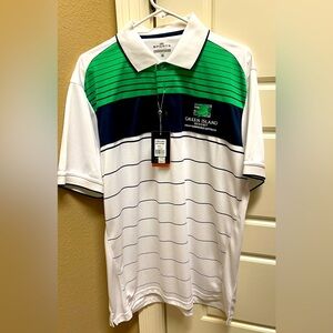 Cool Cotton Polo Mens Green Blue Striped Green Island Resort Australia Sz L